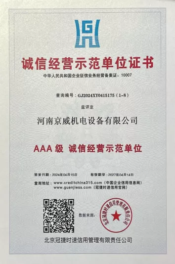 诚信经营示范单位证书